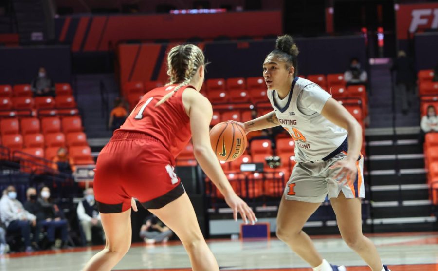 Guard Adalia McKenzie dribbles the ball during the game against Nebraska on Saturday. The Illini will be hosting against Ohio State on Monday. 