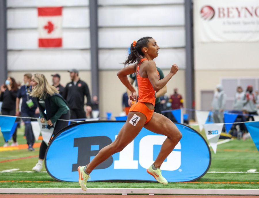 Junior Olivia Howell runs during her event at Big Ten Indoor Championship on Saturday. The Illini placed 10th at the meet with eight athletes receiving All-Big Ten honors.