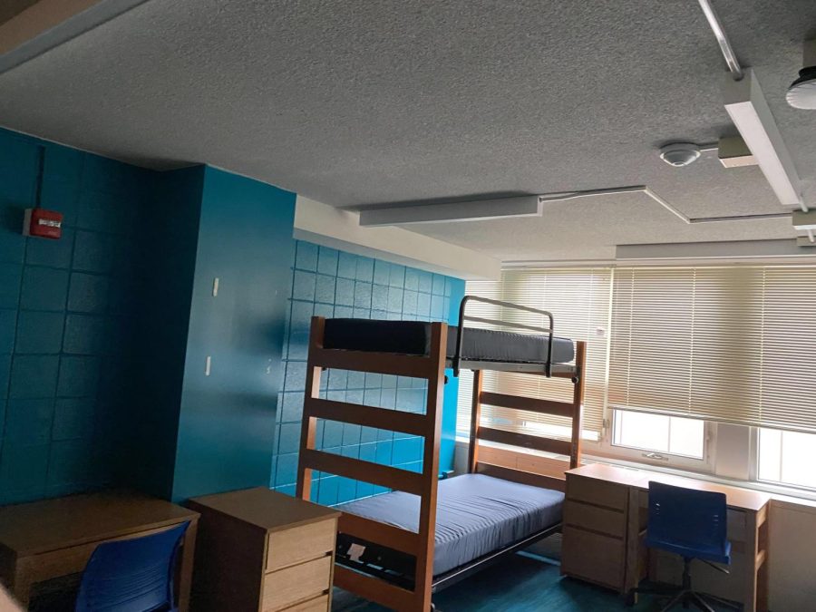 One of the Covid isolation rooms in ISR that was previously a student lounge. The Universities new COVID-19 rooms remain confidential.