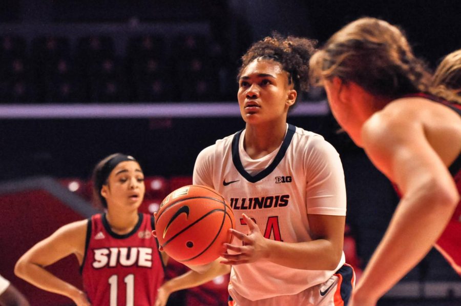 Guard, Adalia McKenzie, focuses on making a free throw against  SIU on November 18. Despite the Illini breaking a losing streak on Wednesday they will have to perform against staggering odds to pull another win in the Big Ten Tournament.