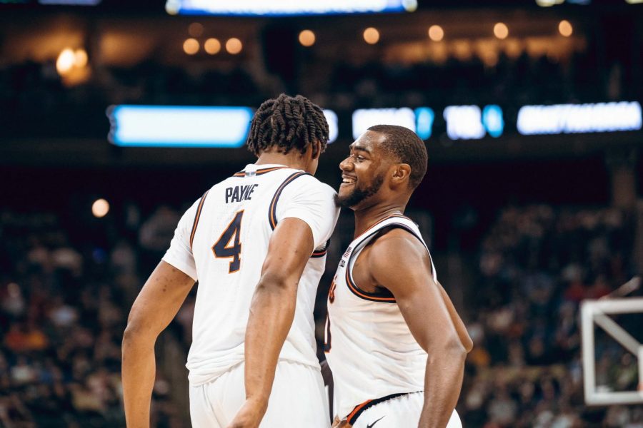 Guard+DaMonte+Williams+chest+bumps+forward+Omar+Payne+during+the+first+round+game+of+the+NCAA+Tournament+against+Chattanooga+on+Friday.+The+Illini+will+be+up+against+Houston+for+the+second+round+on+Sunday.++