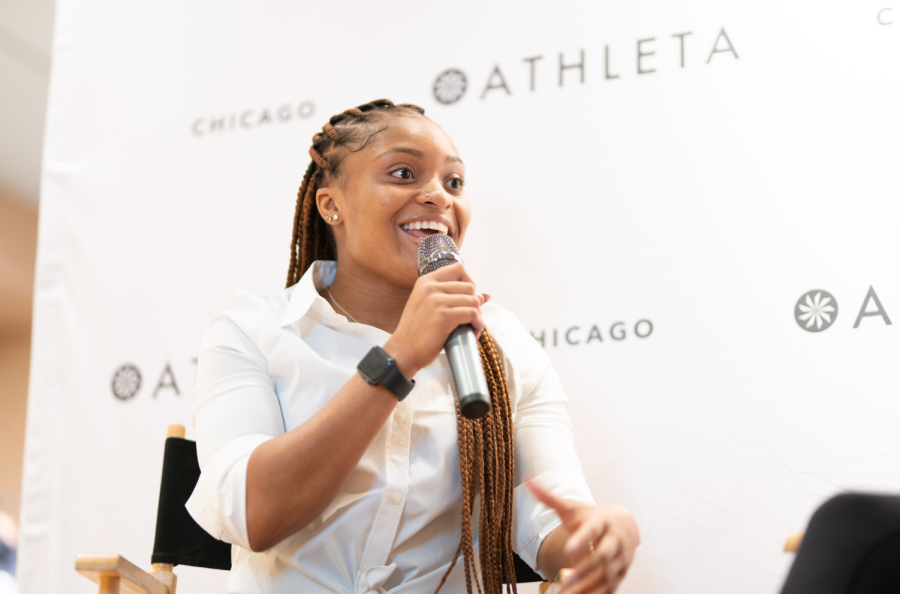 Aniyha Jones, junior in Business, speaks at an Athleta event in Chicago on Sept. 27. Jones created the podcast Youre Wrong, Sir with its purpose to educate people and give those an outlet for their thoughts to be heard in regards to the sports industry. 