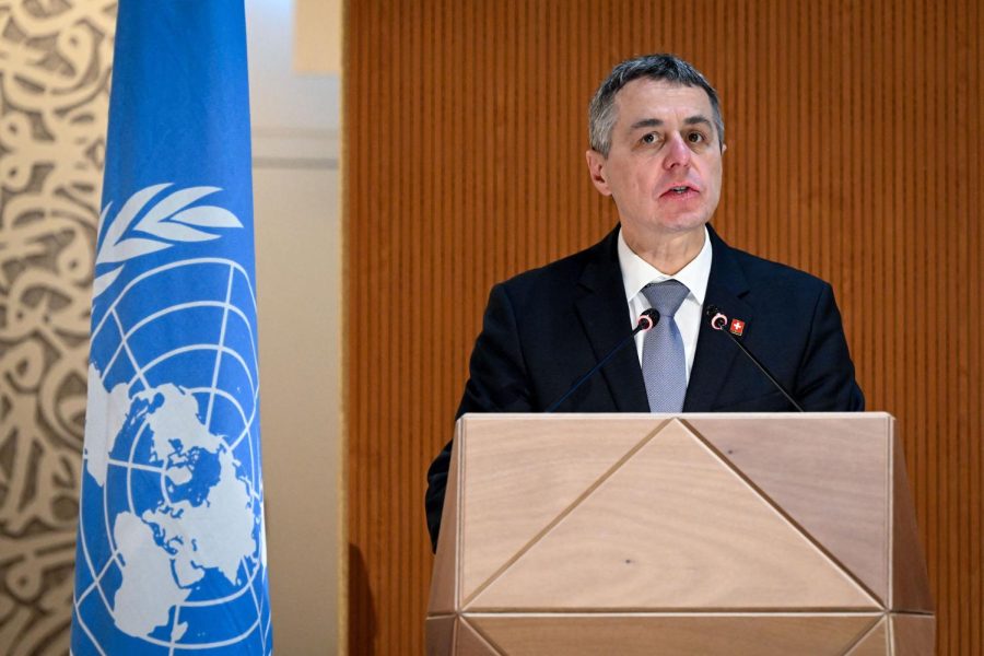 Swiss President Ignazio Cassis delivers a speech at the opening of a session of the UN Human Rights Council on Feb. 28. Columnist Sanchita Teeka argues that Switzerlands neutrality towards world conflicts is unreasonable. 
