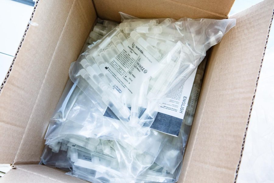 A package of vials that will be used for the PCR Covid-19 test at the ARC on Feb. 1, 2021. The University has now updated guidelines in regards to those who tested positive for Covid-19 in the past 90 days. 