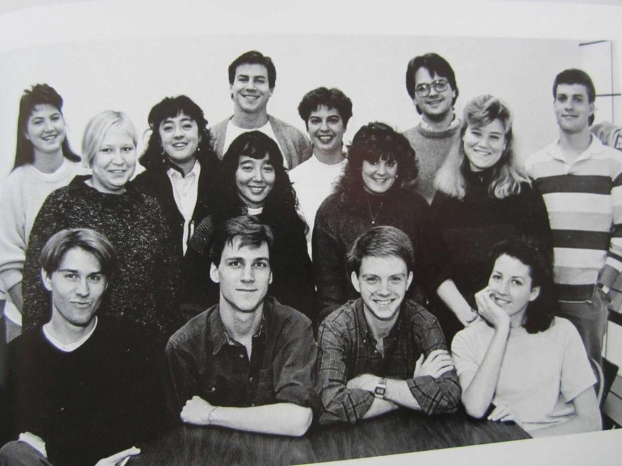 Ann Dwyer (bottom right) is seen with other former The Daily Illini staff. Dwyer took on a variety positions when working at The Daily Illini, such as Managing Editor, and since then she now takes on the editor position for the Crain’s Chicago Business.