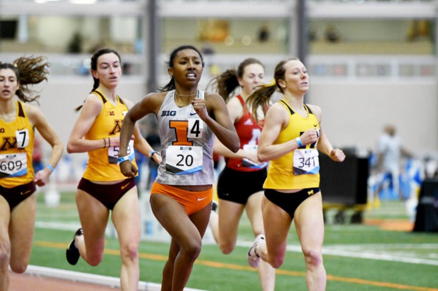 Junior distance runner Olivia Howell runs during the Indoor Big Ten Championship on Feb. 29, 2020. Howell discusses her passion for running as a child to achieving many of her planned goals at Illinois.
