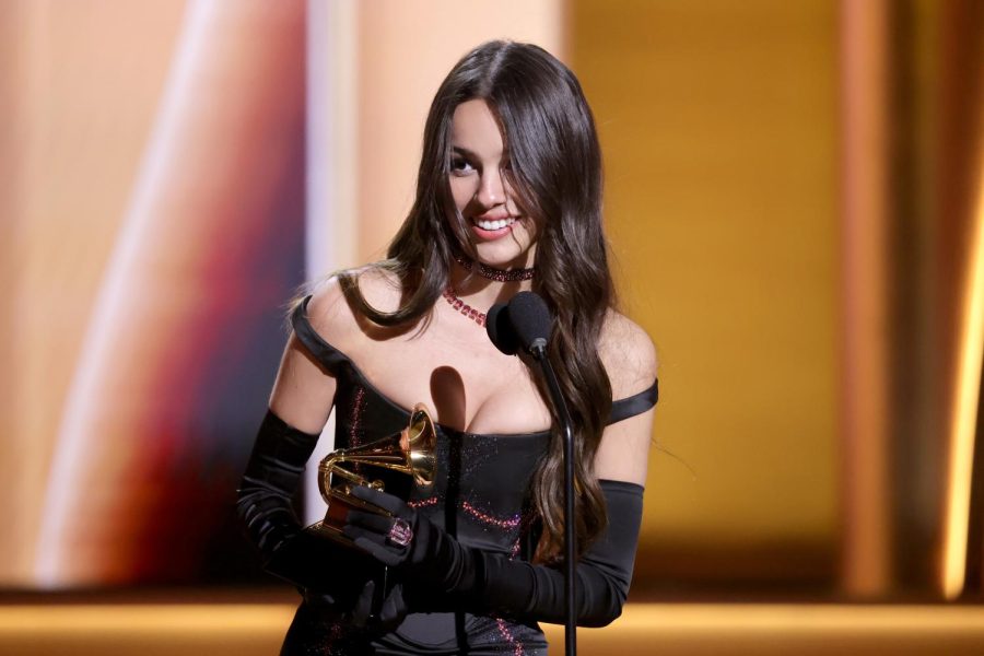 Olivia Rodrigo onstage during the 64th Annual Grammy Awards on Sunday. Rodrigo won three Grammys for Best Pop Vocal Album, Best New Artist and Best Pop Solo Performance. 