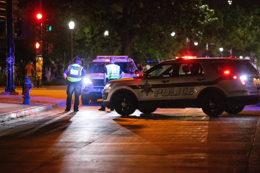 University police patrolling Green and Wright Street on Aug. 8, 2020. The robbery that was reported on Thursday was announced that it did not take place. 