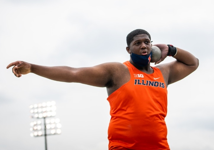 Junior Tyler Sudduth gets his stance ready for his shotput event during the Big Ten Outdoor Championship on May 13. The Illini will be back for their first outdoor home meet for the Illini Classic on Saturday. 