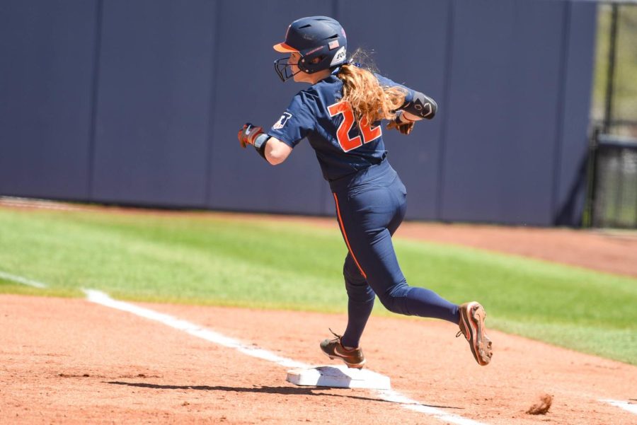 Senior infielder Avery Steiner runs the bases during the game against Penn State on Saturday. The Illini are set to plan to against Ohio State for the Big Ten Tournament on Thursday. 