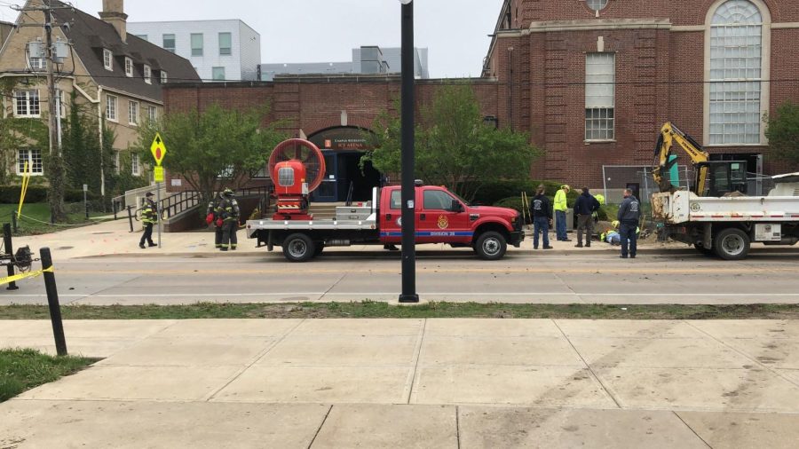 The Champaign Fire Department work in front of the UI Ice Arena after a gas leak. 406 E. Armory Avenue was closed off today due to a gas leak inside the UI Ice Arena with an alert sent by the University to avoid the area.