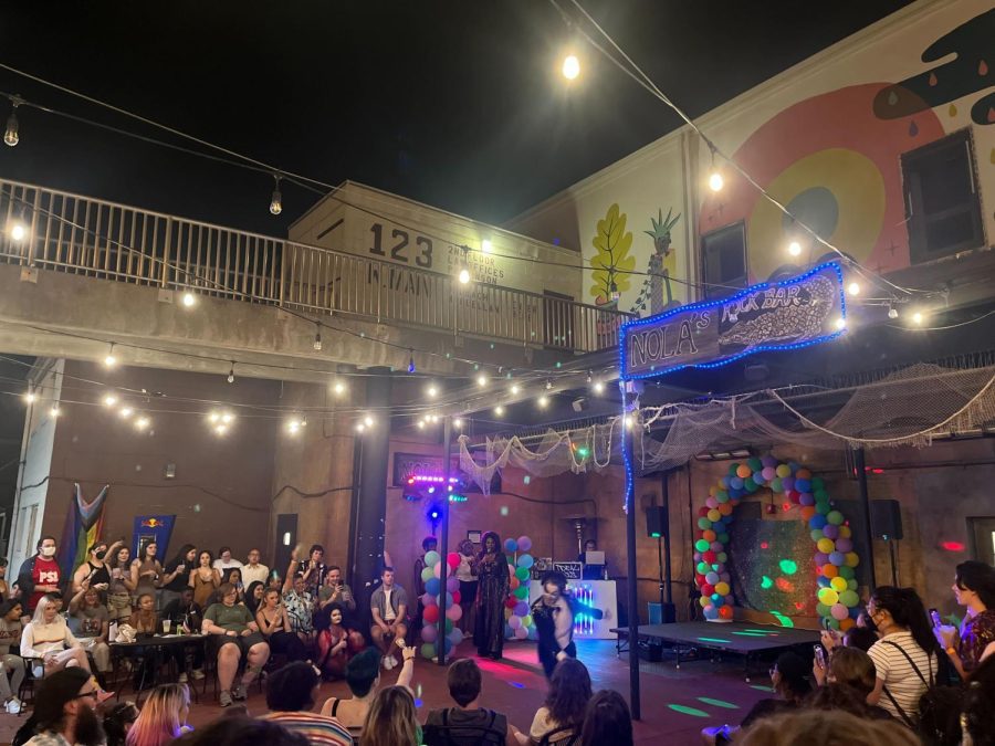 NOLAs Rock Bar, located on Main Street in downtown Urbana, hosts the P.O.P. Pride Official Pre-Party with Uniting Pride on Saturday to kick off Pride Month.  The party included a queen show hosted by local drag queen Ceduxion Carrington. 