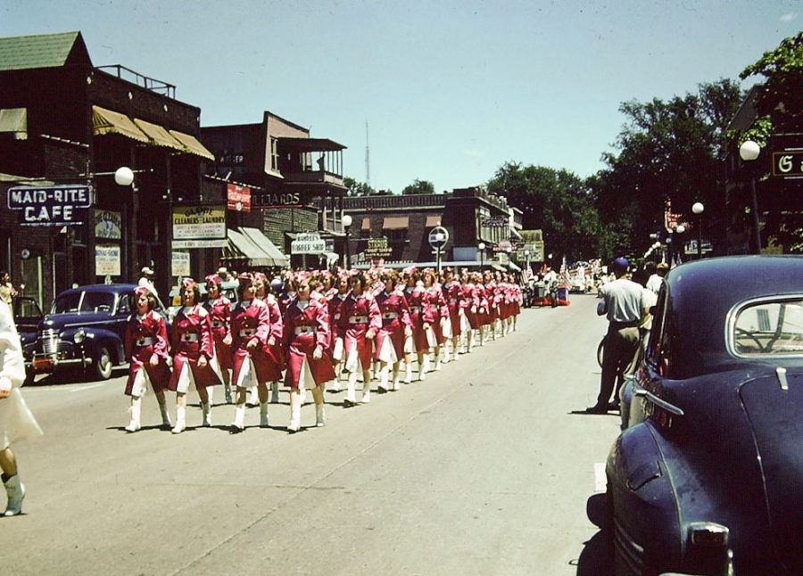 A parade passes through Green Street in the late 40s. Stephen Flynn, class of ‘73, was born and raised in the C-U area with his family previously owning a bar on Green Street, The Deluxe. 