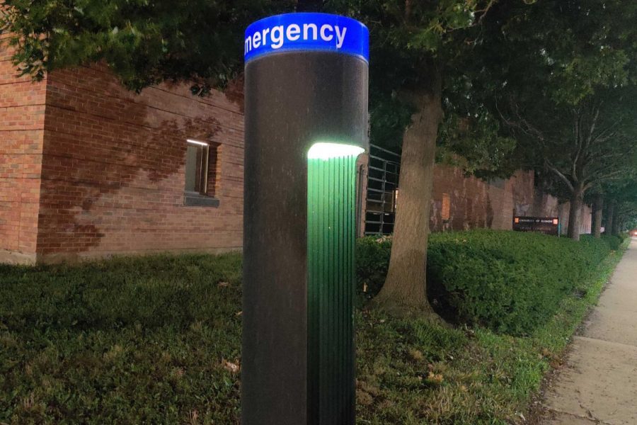 An emergency telephone stands by Talbot Laboratory. The phones are located all over campus and are one way the University provides safety for students.  