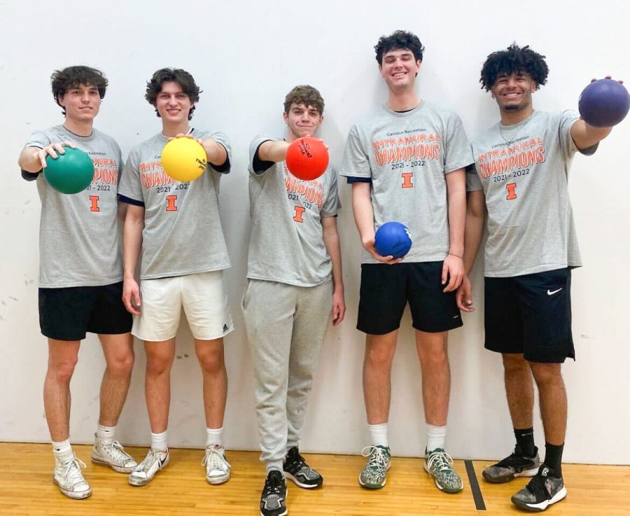 The dodgeball intramural team celebrate their championship win on April 14. Dodgeball is one of may intramural teams offered at the University with others including flag football, soccer, basketball and more. 
