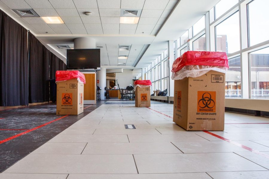 COVID-19 testing site with spaced out zones for people to take the PCR test at the ARC from Feb. 1, 2021. With the recent rise in cases, the University plans to revisit more COVID-19 precautions. 