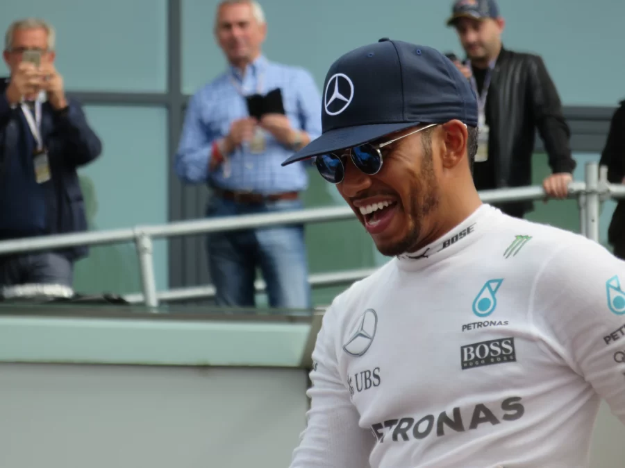 Sir Lewis Hamilton celebrating with fans after his victory at the British GP on July 10, 2016. 