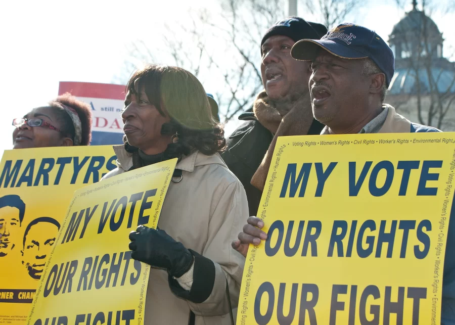 A rally in front of the Supreme Court where justices were hearing cases on the Voting Rights Act on Feb. 27, 2013. 