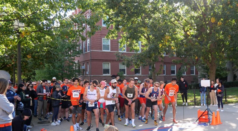 Runners line up as they prepare to take off for the Homecoming 5K on Oct. 9. 
