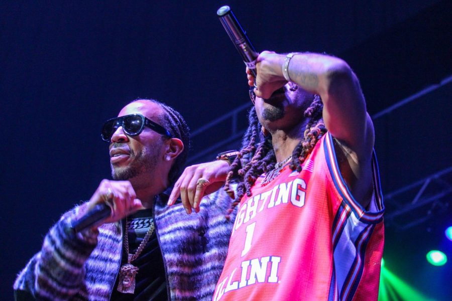 Ludacris performs with Lil Fate on Saturday at State Farm Center. Both performed songs such as “Area Codes,” “Get Back” and more. 