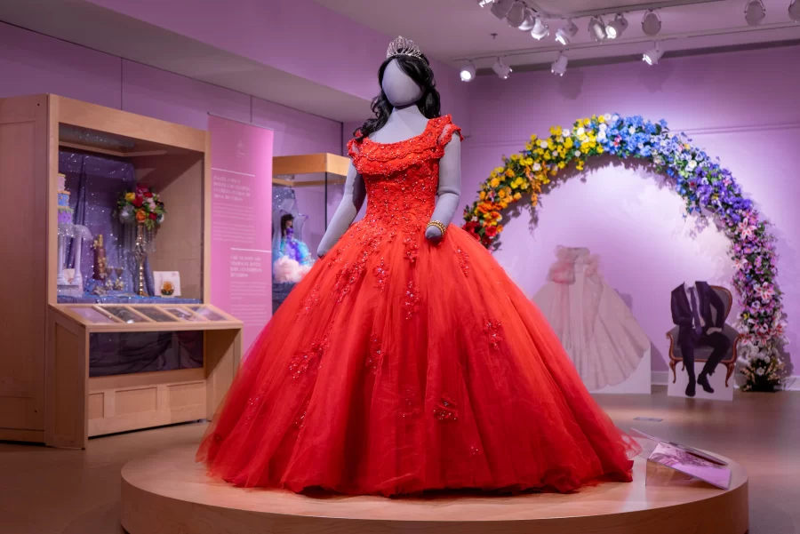A quinceañera dress is showcased at Spurlock Museum’s exhibit, “Quinceañeras: Celebration, Joy, and Ethnic Pride, that opened on Sept. 24 and will be on display until Dec. 4. 