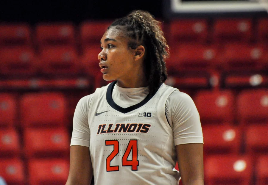 Sophomore guard Adalia McKenzie looks at the Illinois sideline during the game against LIU on Wednesday. 