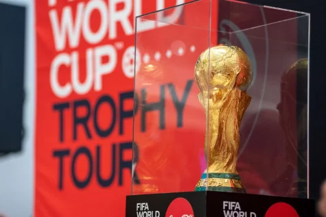 The Original FIFA World Cup Trophy is on display for one day only during the FIFA World Cup Trophy Tour in East Rutherford on Nov. 8.