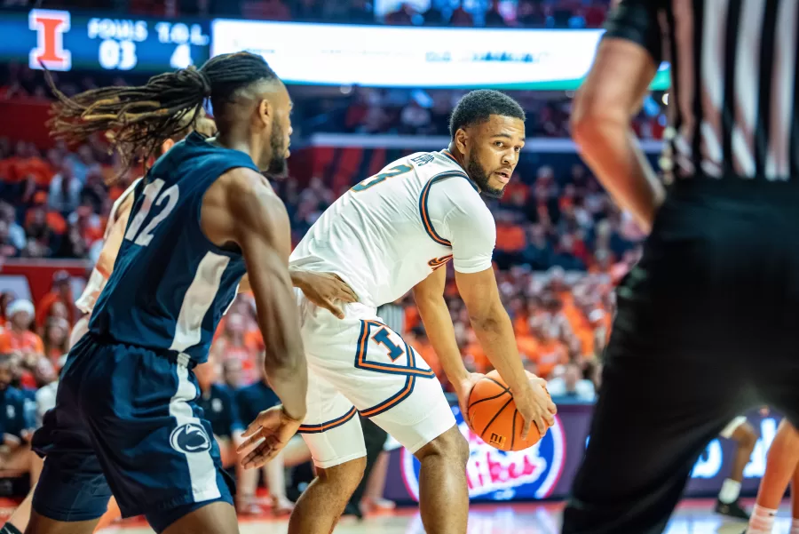 Guard+Jayden+Epps+attempts+to+get+past+Penn+State+on+Dec.+10.+%0AThe+Illini+dominated+at+home+on+Thursday+with+an+85-52+victory+against+Bethune-Cookman.