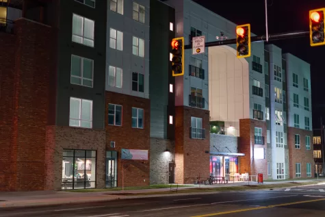 At Gather Illinois, an apartment complex located off of North Lincoln Avenue in Urbana, lights can be seen on at night. Due to recent events, electricity prices for Urbana residents has increased drastically to approximately three times the price of the last two years.