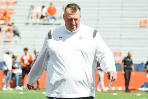 Coach Bret Bielema walks the field on Aug. 27.
The Illini seek to improve after a defeat from Mississippi State during the ReliaQuest Bowl on Monday.