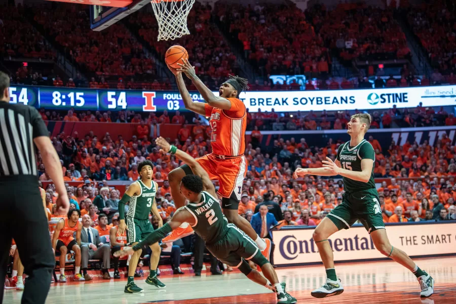 Illinois Fighting Illini basketball takes on the Michigan State Spartans at State Farm Center on January 13, 2023.