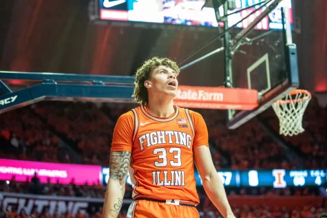 Junior forward Coleman Hawkins looks into the crowd at the game against Michigan State on Jan. 13. Theo Gary argues that the Illini have not only been facing losses on the court, but significant other issues and problems off the court.