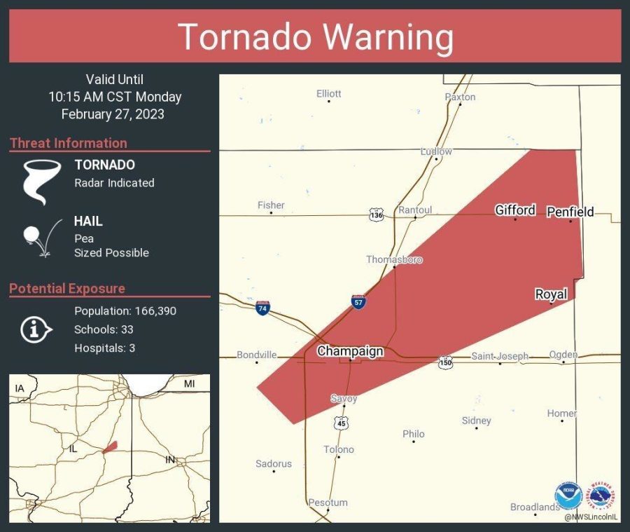 Tornado warnings issued for Champaign County, students recommended to take shelter