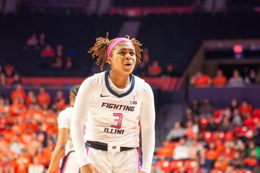 Junior+guard+Makira+Cook++yells+during+a+game+against+Nebraska+on+Feb.+22.+On+Thursday%2C+Cook+had+a+strong+performance+against+Rutgers%2C+putting+up+24+points.