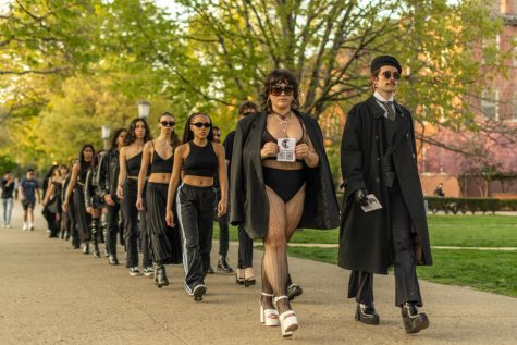 On Friday, The Fashion Network held a pop-up runway on the Main Quad. Approximately 35 models, all dressed in monochrome black attire, walked the show.