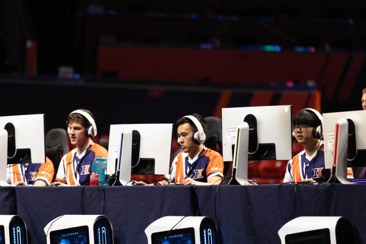The+Illini+Esports+team+kick+off+their+first+day+of+their+first+invitational+at+Statefarm+Center+hosted+by+the+Esports+team+on+Mar.+31%2C+2023.+Multiple+Esports+teams+from+different+colleges+and+universities+made+thier+apperance+in+Champaign-Urbana+to+compete+in+the+event.