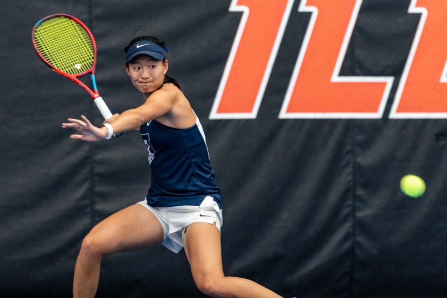Senior Ashley Yeah returns a serve against Georgia Tech on Feb. 3. Yeah and Casati were honored for a successful four years of representing Illinois at Senior Night this season. 