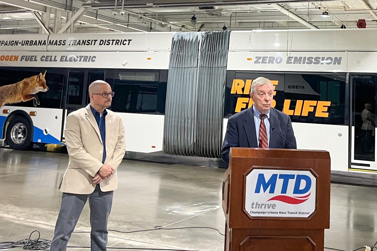 Senator Dick Durbin and MTD CEO Karl Gnadt at the MTD training and maintenance facility on Monday