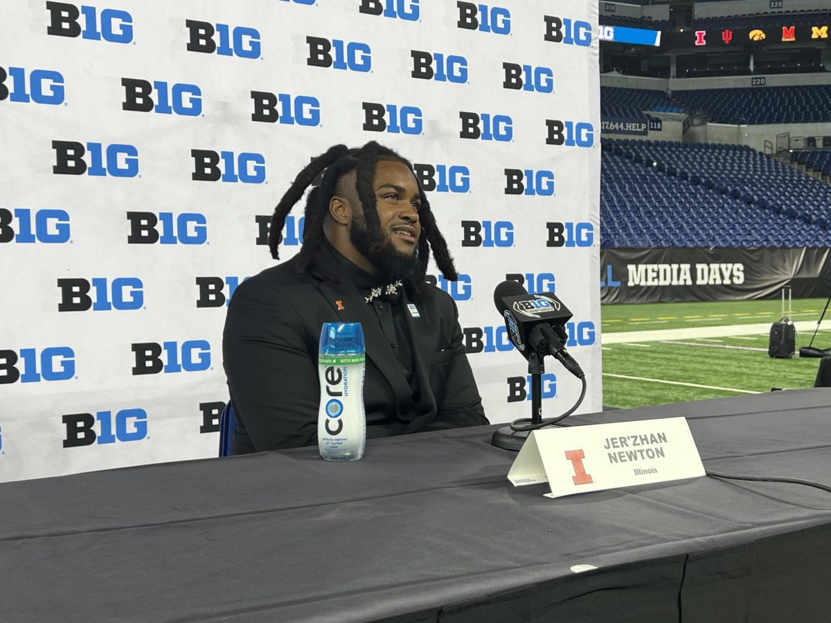 Junior defensive lineman JerZhan Newton speaks to media at Big Ten media day on July 26. Newton spoke a lot about his teammates and being a father to his daughter.