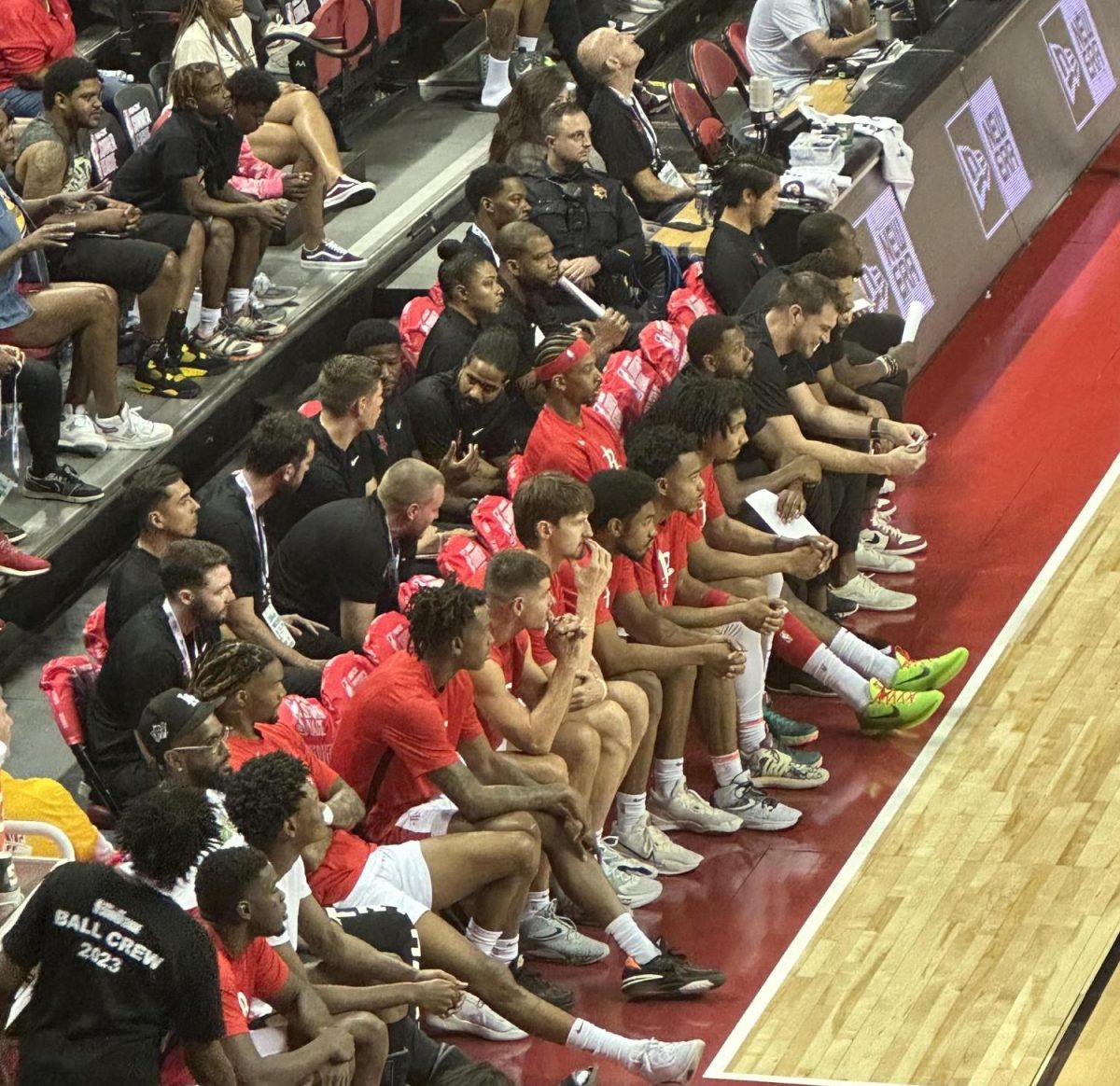 Former Illini Matthew Mayer and the rest of the Houston Rockets bench supporting their squad against the Detroit Pistons. In Houstons second game of the NBA 2K24 Summer League, it came out with a 113-101 victory. 