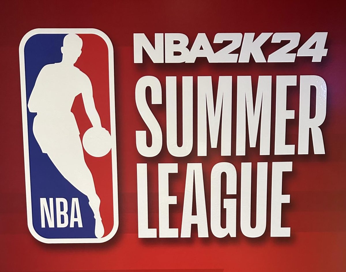 Promotional material for the NBA 2K24 Summer League located in the concourse level of host UNLVs Thomas and Mack Center.