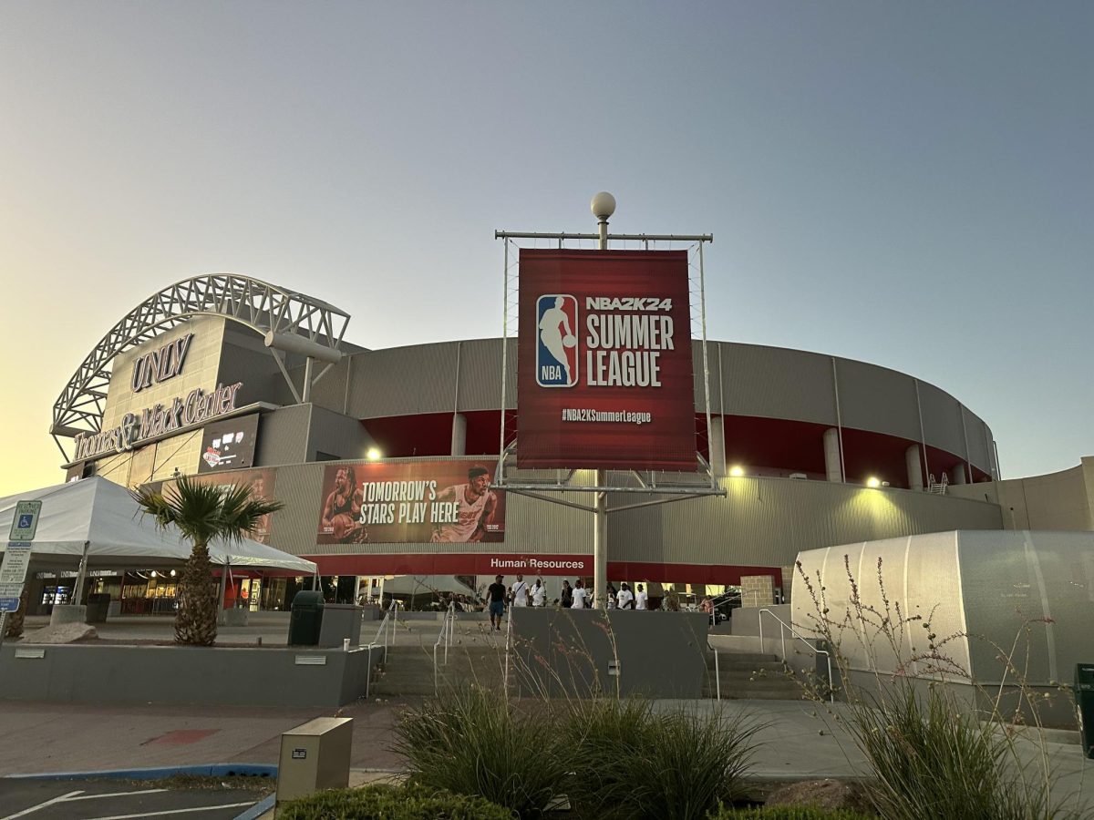 Promotional images for the NBA 2K24 Summer League outside of the Thomas and Mack Center. Day five of the week and a half long event will see three former Illini suit up for NBA organizations.