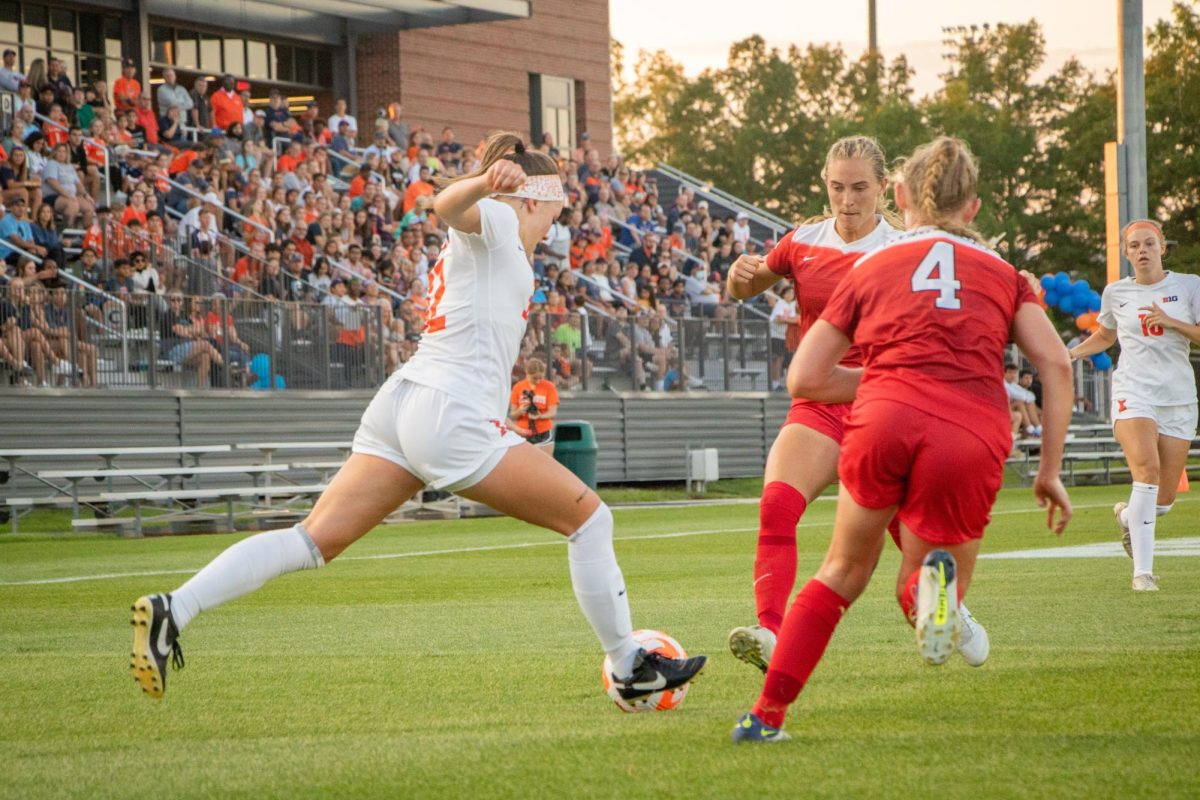 Midfielder Kennedy Berschel faces of ISU on Aug. 18, 2023. The Illinis latest match on Sunday resulted in a draw with both teams not making a goal during the match.