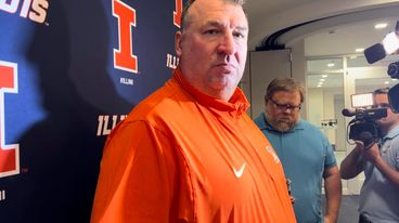 Illinois head coach Bret Bielema speaks to media during availability on August 3. The third-year Illini coach talked about scheduling and some of the plans for Fall camp heading into the first game of the season.