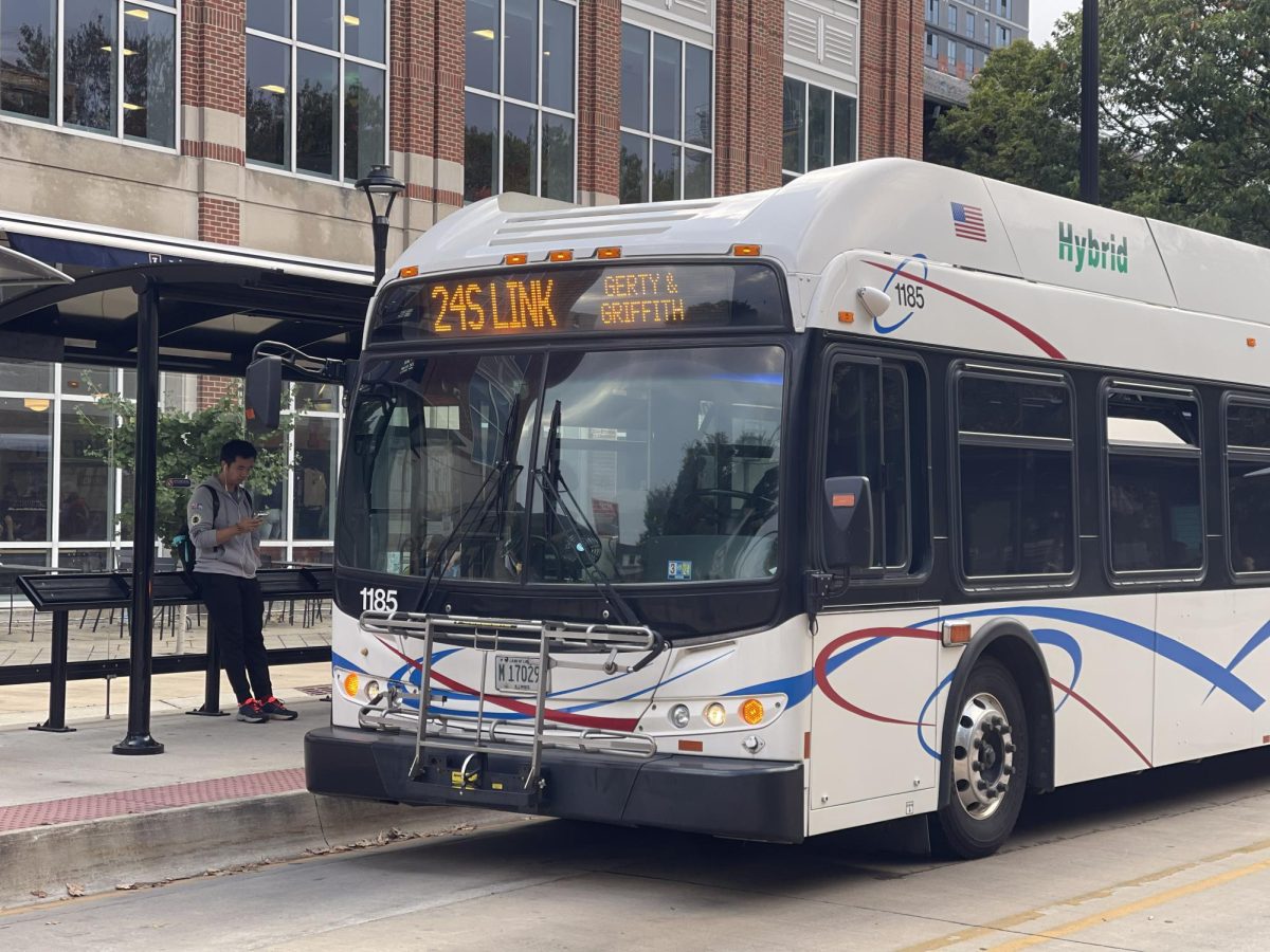 An MTD bus arrives at Transit Plaza on Thursday. 