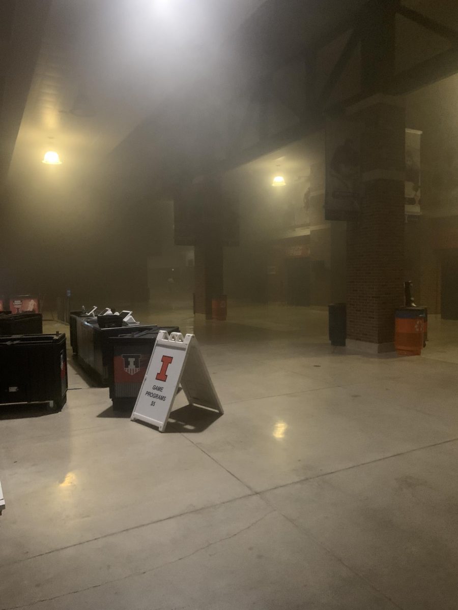 The inside of Memorial Stadium was filled with smoke, and thicks clouds came from multiple entrances.