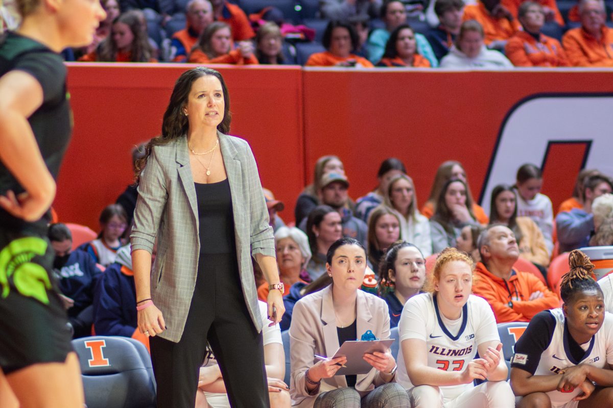 Head Coach Shauna Green instructs the Illinois team during the game against Michigan State on Jan. 29.