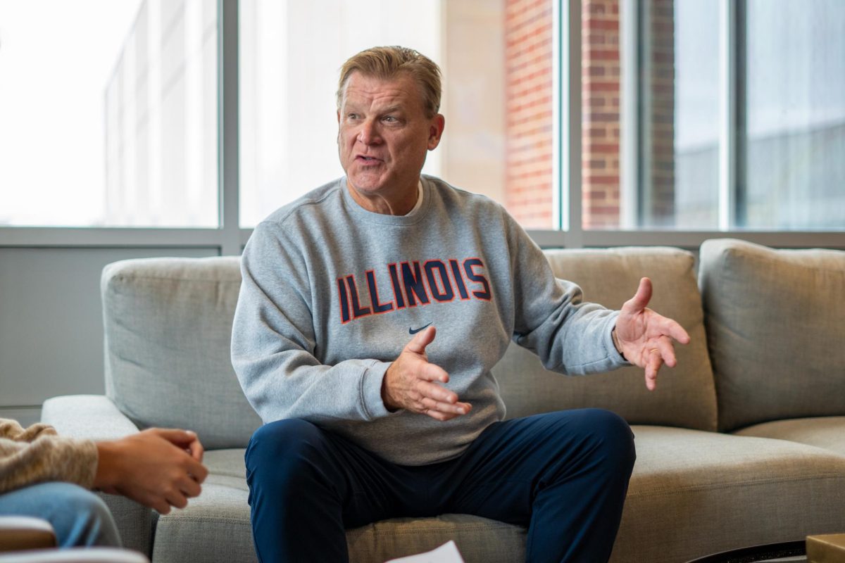 Illinois+basketball+head+coach+Brad+Underwood+during+an+interview+with+The+Daily+Illini+in+his+office+on+Monday.