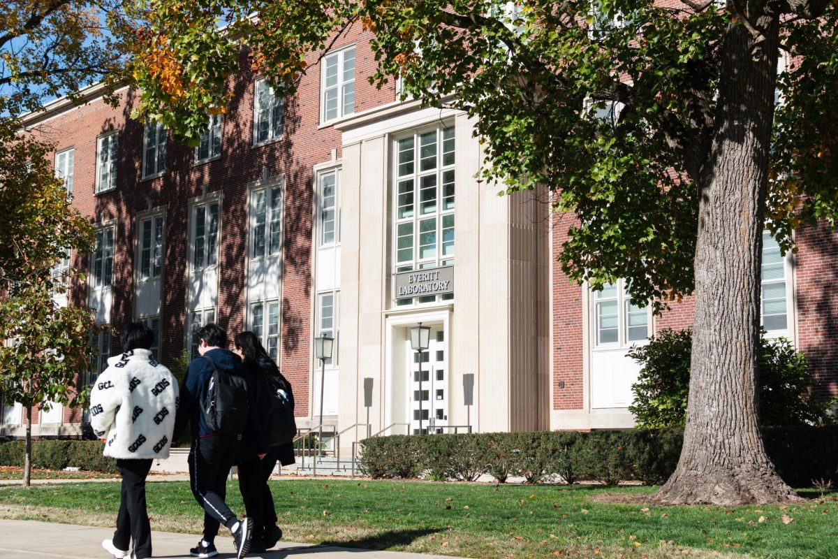 Students walk past the Everitt Laboratory, the home for the Department of Bioengineering on Nov. 1.