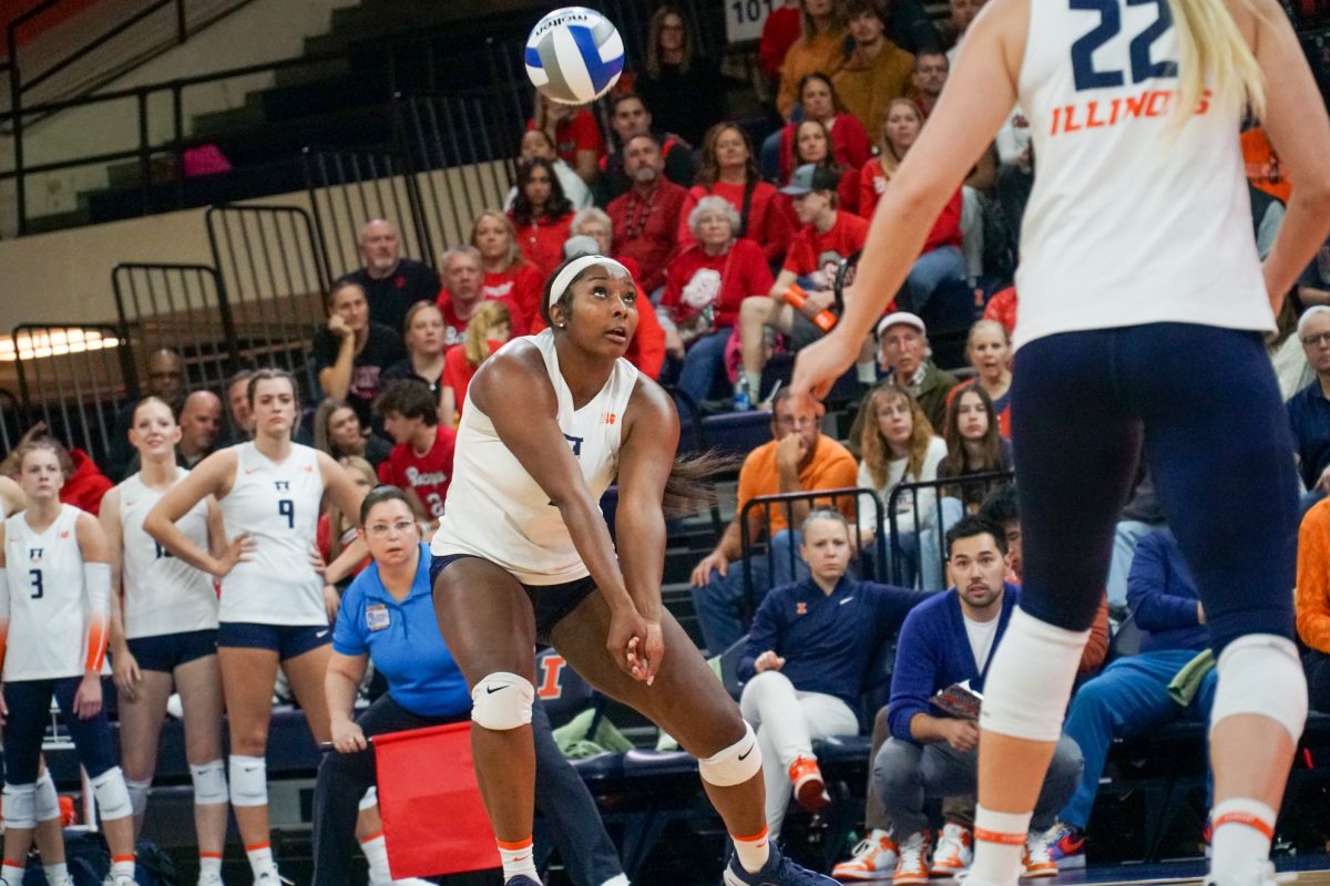 Graduate middle blocker Kennedy Collins digs an Ohio State serve in the second set on Wednesday.